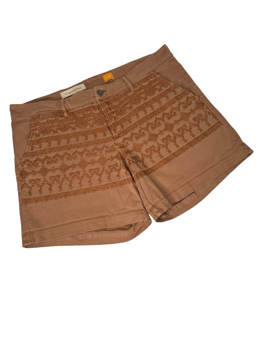 Pilcro and the Letterpress Anthropologie Tan Embroidered Chino Shorts Size 31/10